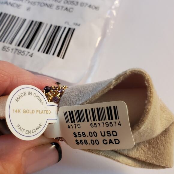 Anthropologie Stacked Birthstone Ring Set trio February Purple NWT Size 6 - Picture 4 of 11